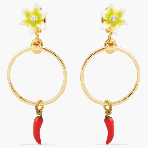 LES NEREIDES Red Chilli And Flower Hoop Earrings | APVE1061 - Picture 1 of 2